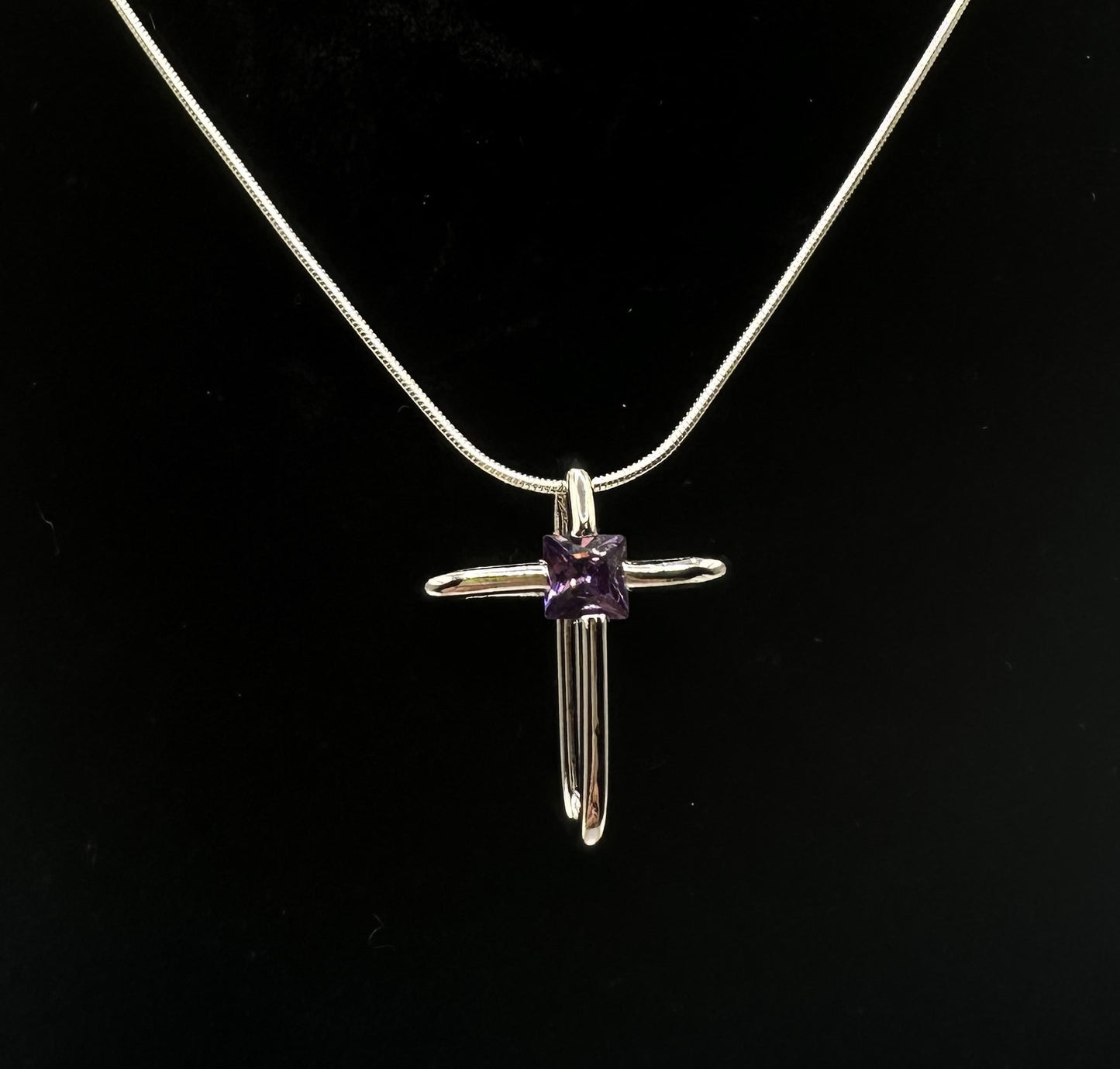 Color Charm Amethyst Crystal Cross Pendant – February