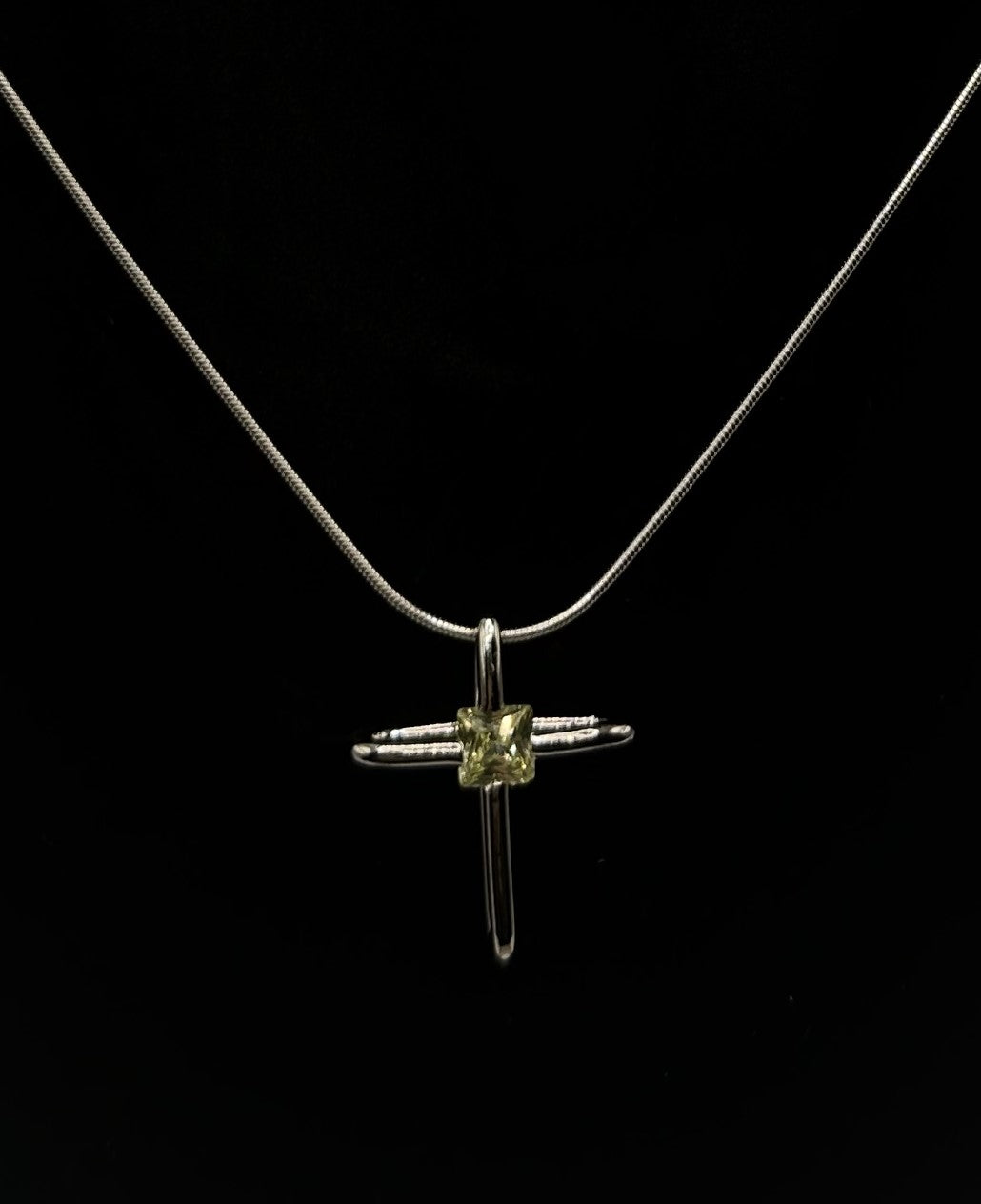 Color Charm Peridot Crystal Cross Pendant - August
