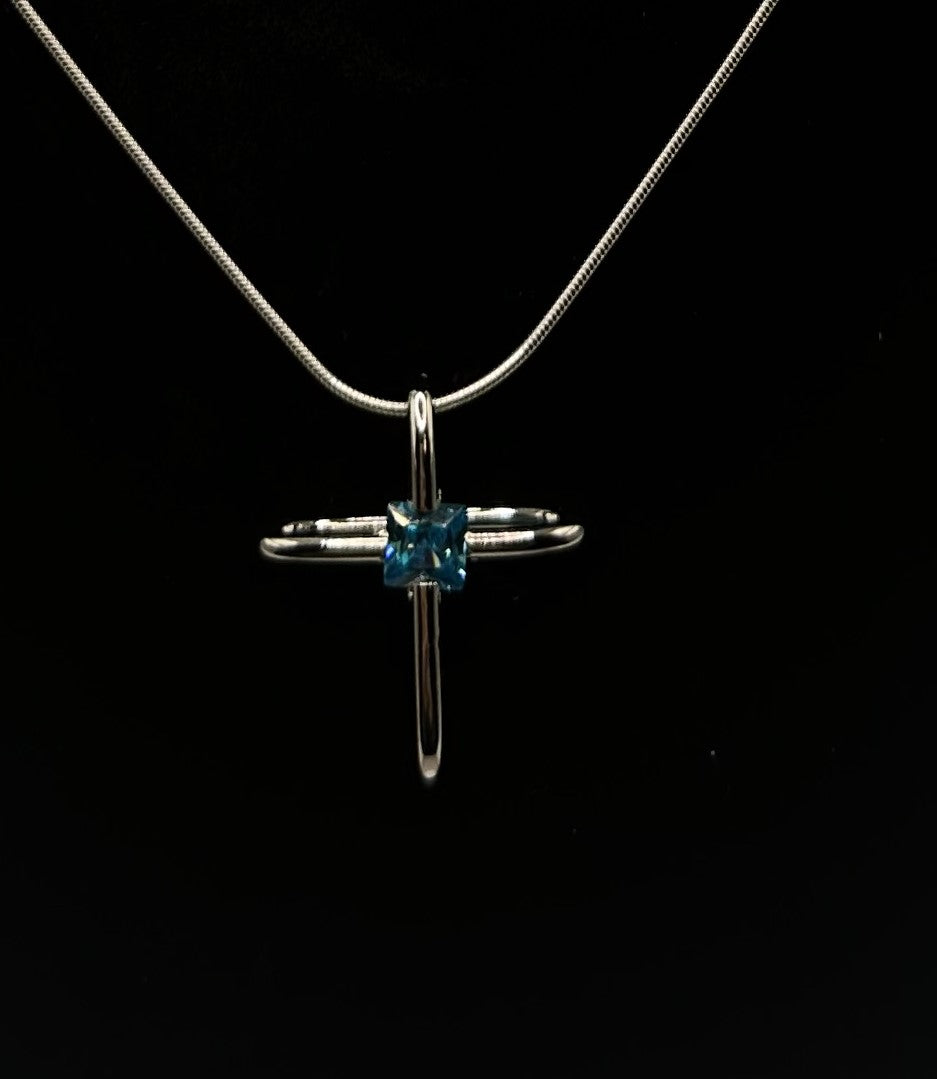 Color Charm Blue Zircon Crystal Cross Pendant - December
