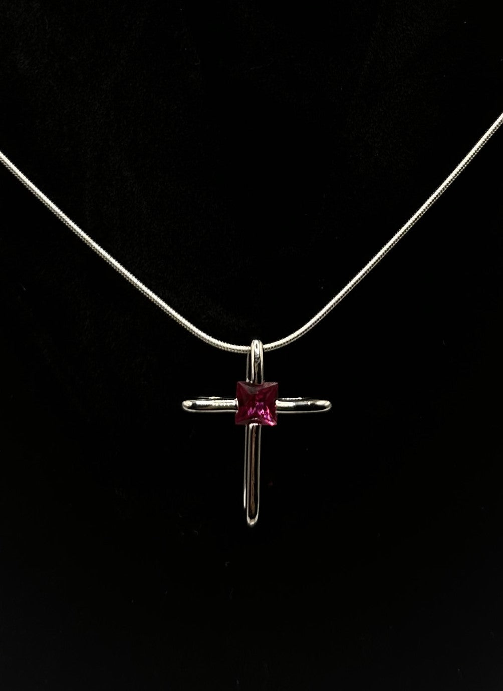 Color Charm Ruby Crystal Cross Pendant - July