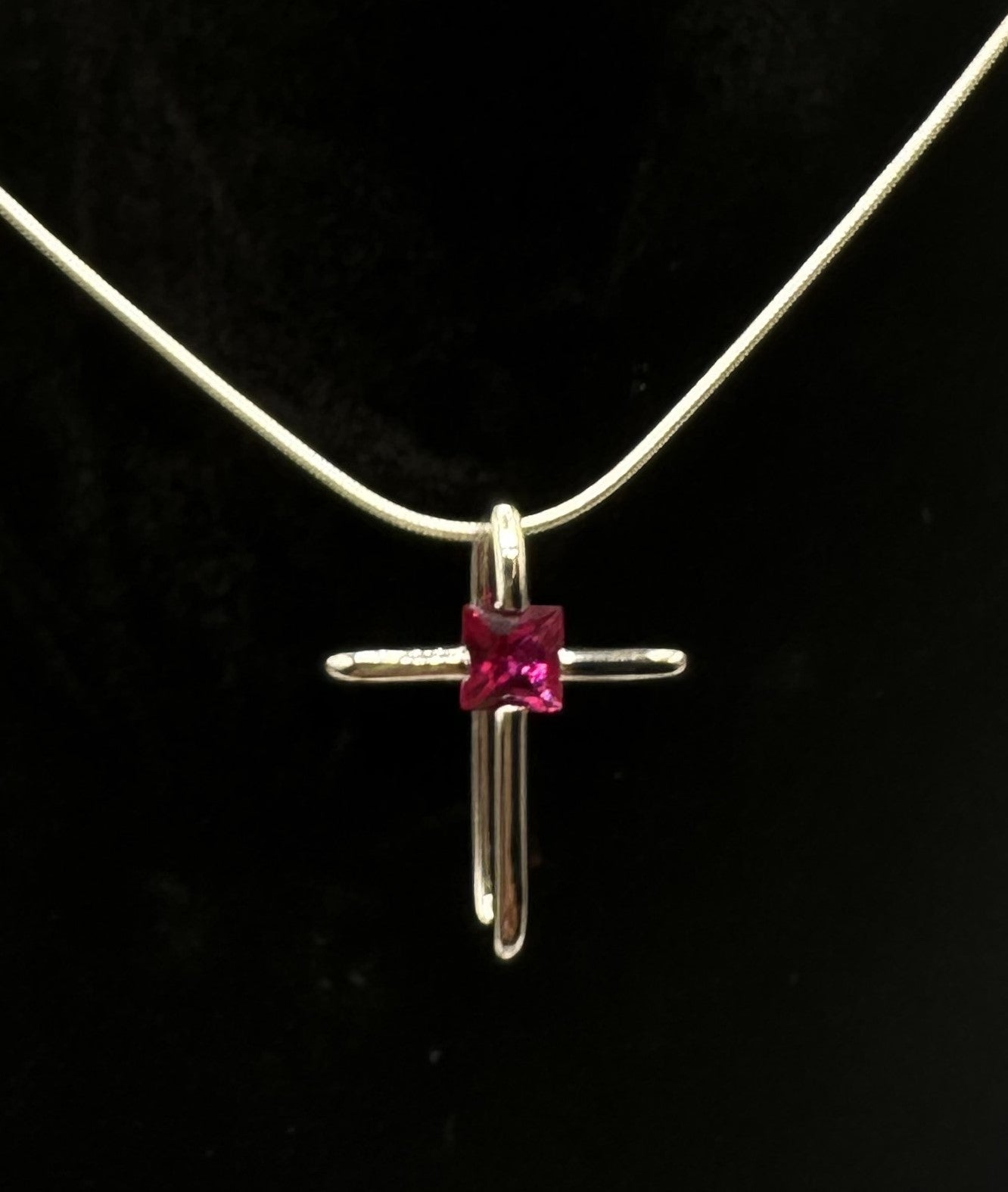 Color Charm Ruby Crystal Cross Pendant - July