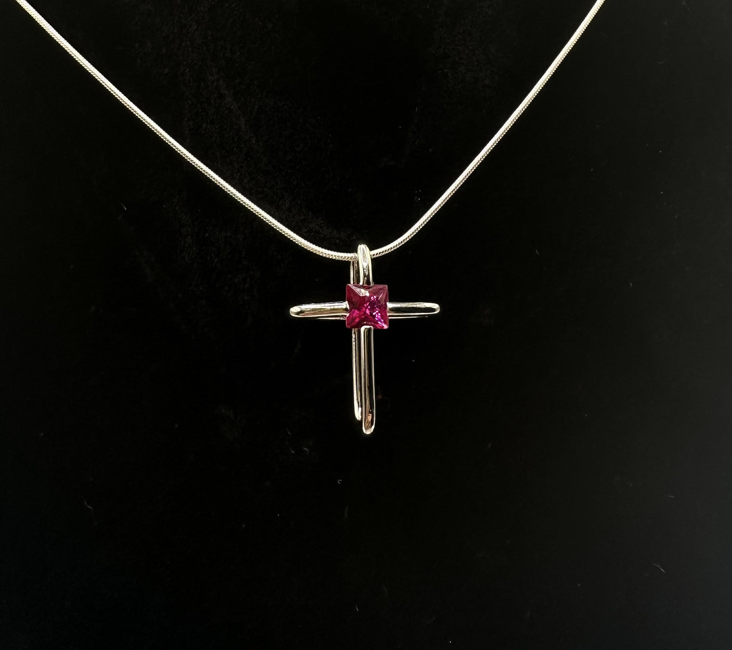 Color Charm Ruby Crystal Cross Pendant - July