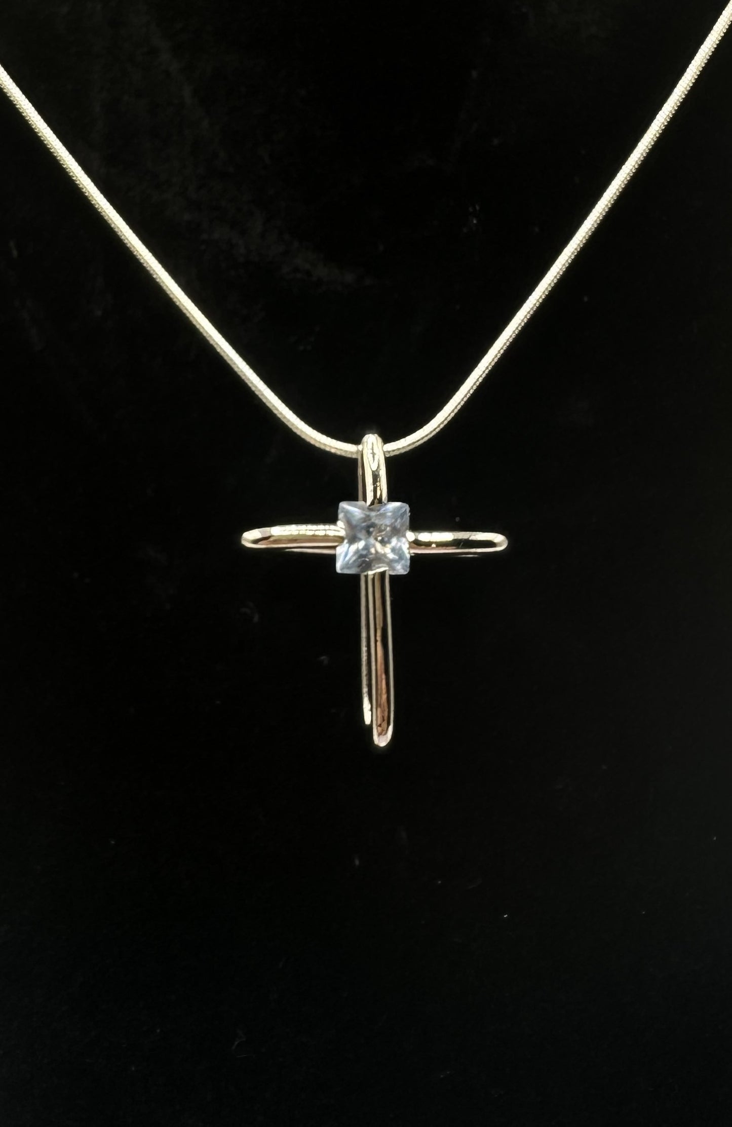 Color Charm Aquamarine Crystal Cross Pendant – March