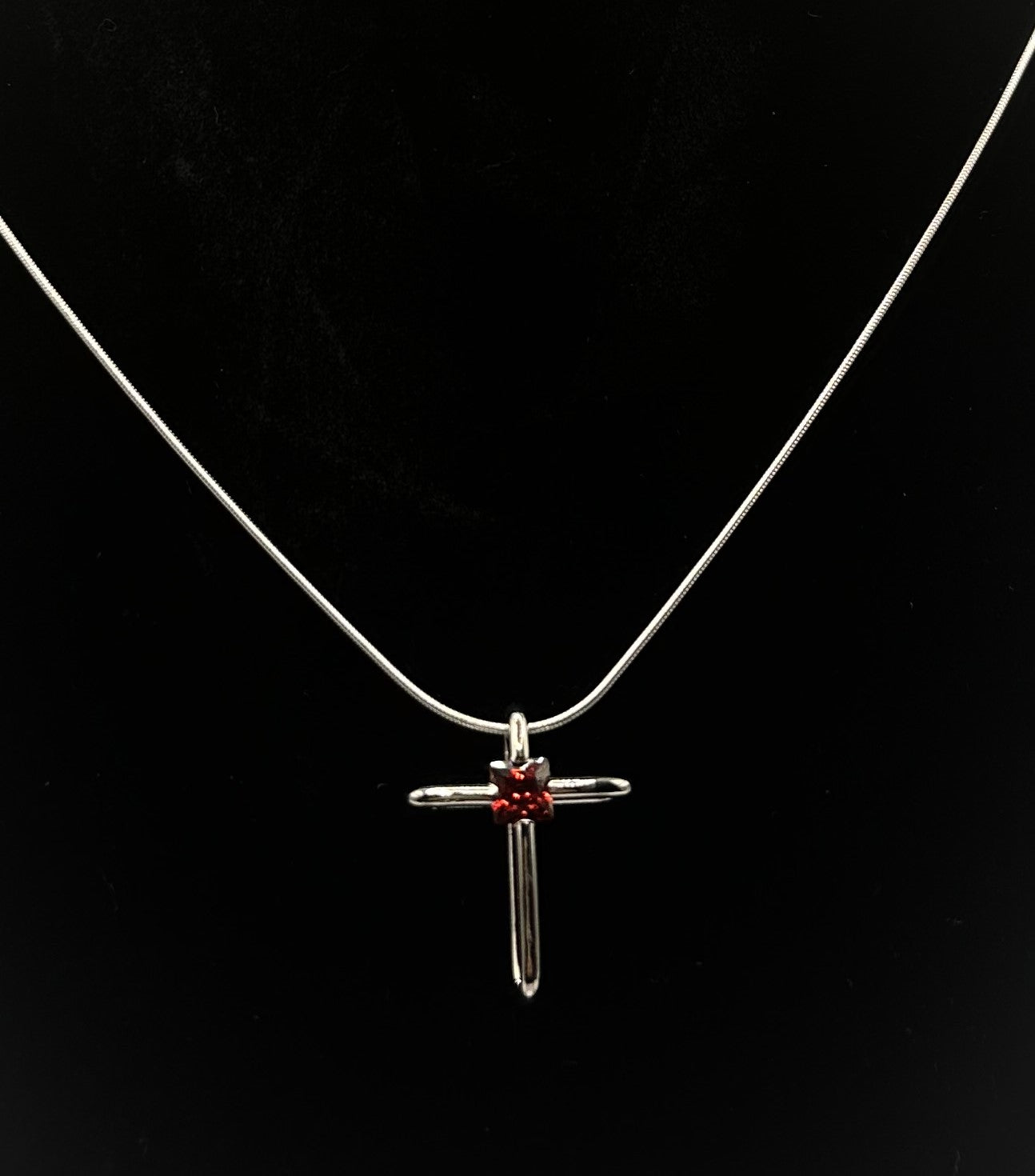 Color Charm Garnet Crystal Cross Pendant – January